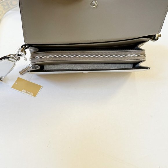 Michael Kors Jet Set Item Large Zip Around Wallet Crossbody Bag Silver - Picture 5 of 9